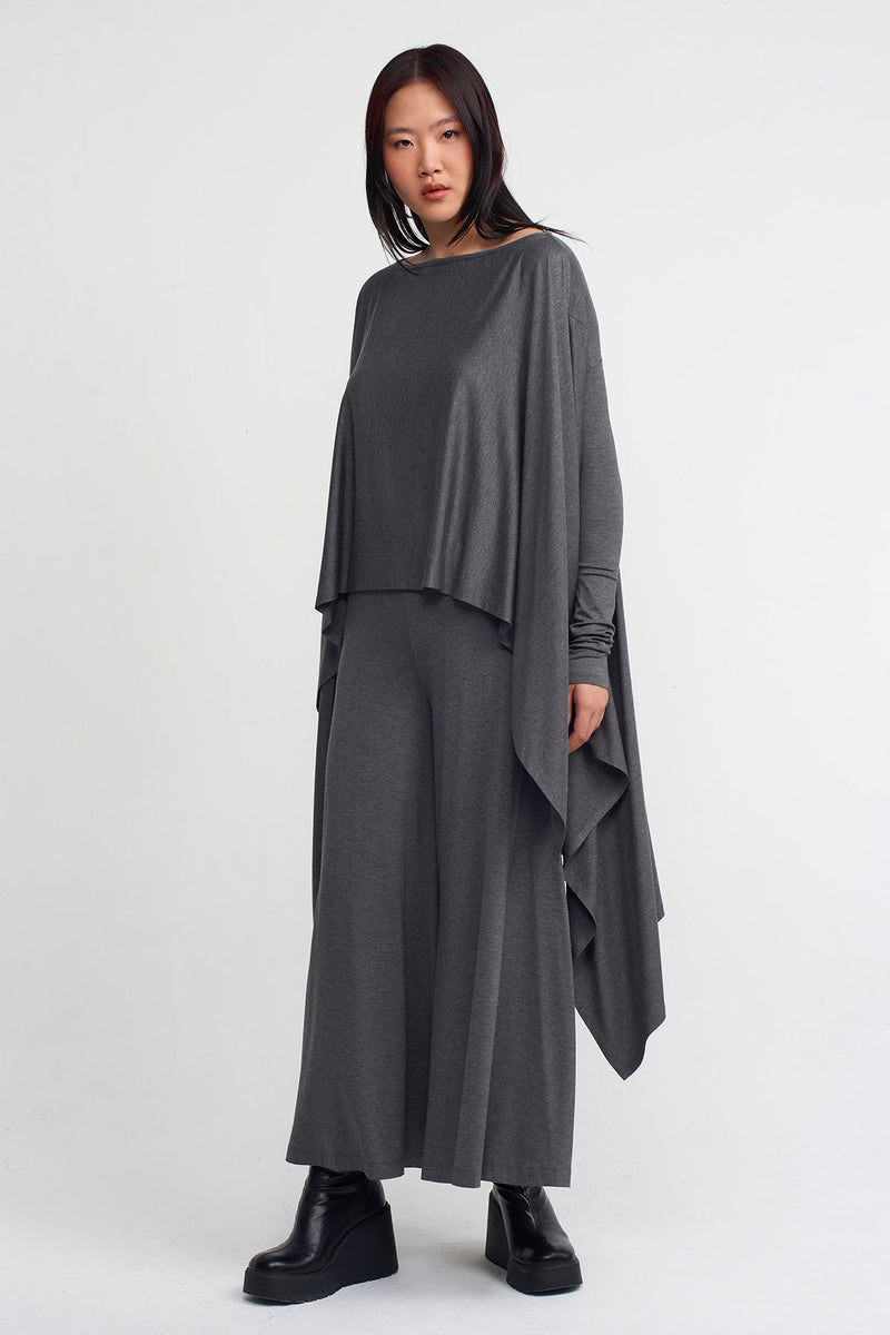NU Wide Neck Loose-Fit Jersey Top Dark Grey Melange