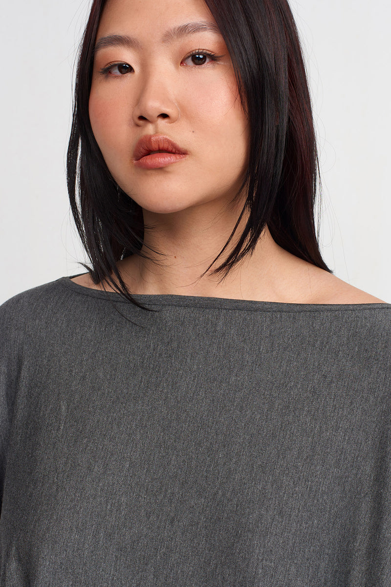 NU Wide Neck Loose-Fit Jersey Top Dark Grey Melange