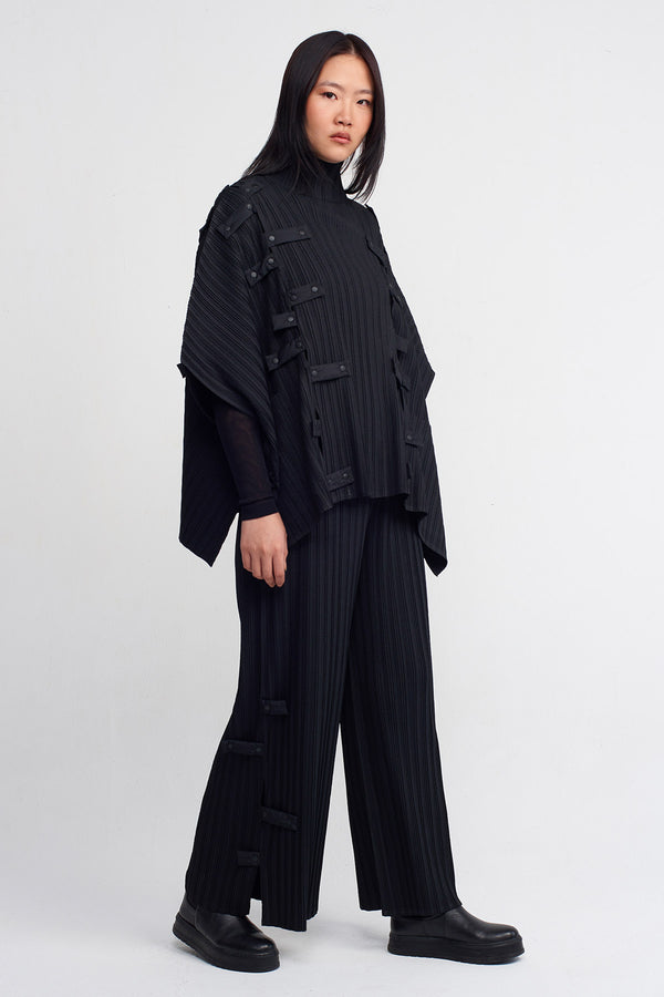 NU Snap Detail Pleated Blouse Black