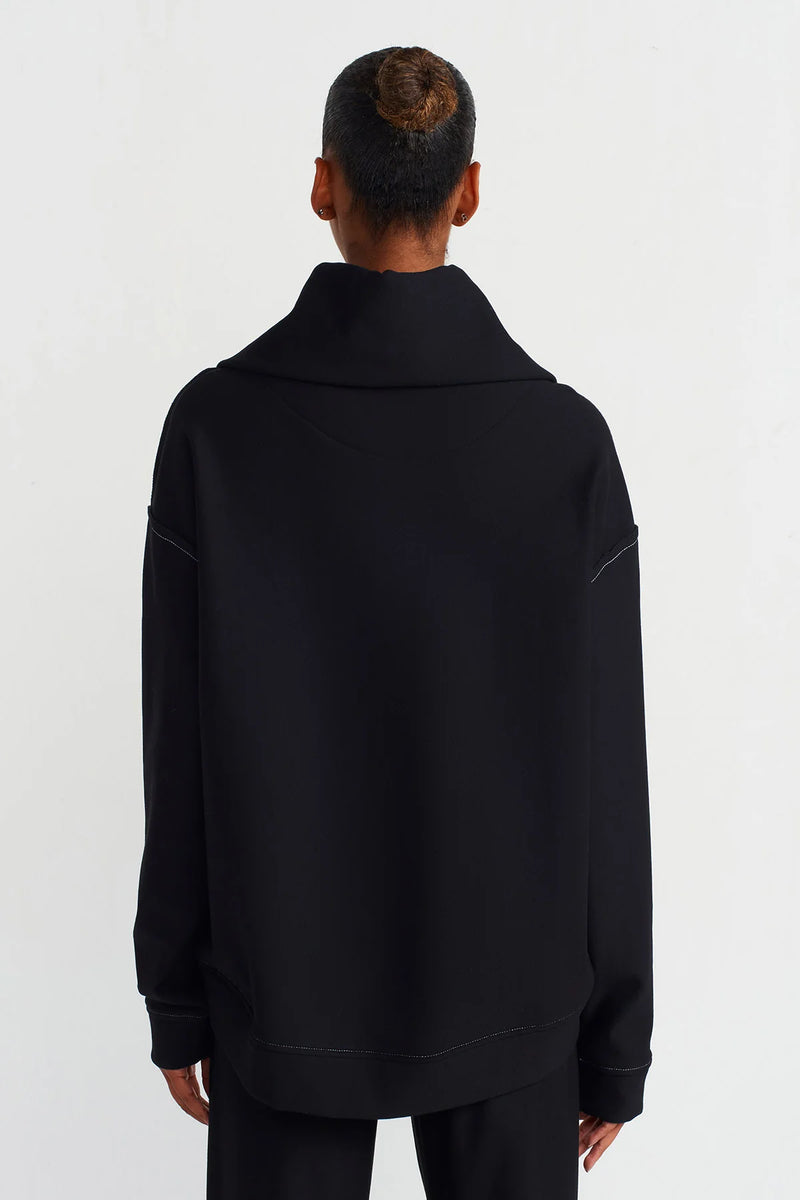 NU Zip Neck Contrast Stitch Sweatshirt Black