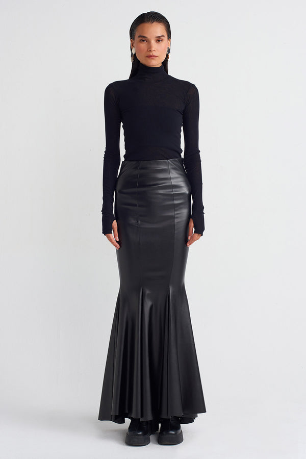 NU Vegan Leather Mermaid Skirt Black