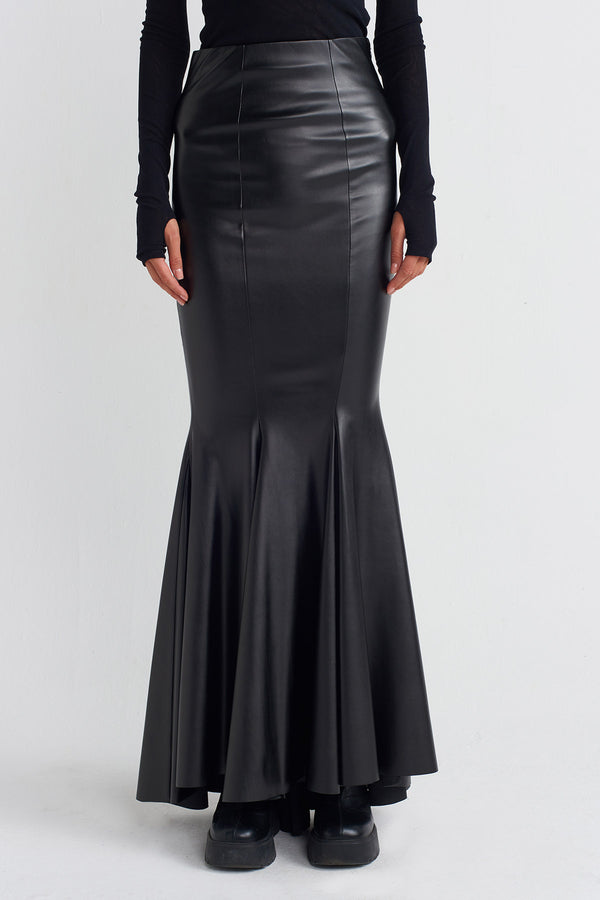 NU Vegan Leather Mermaid Skirt Black