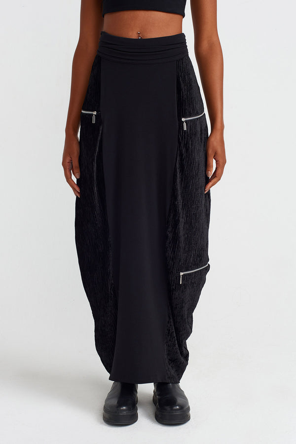 NU Zip Detail Velvet-Jersey Skirt Black