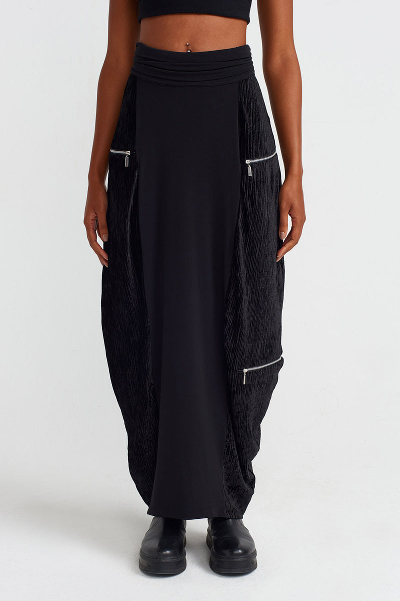 NU Zip Detail Velvet-Jersey Skirt Black