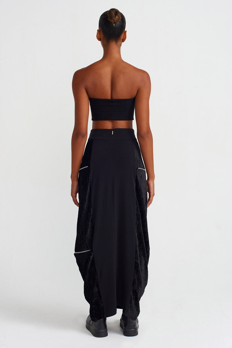 NU Zip Detail Velvet-Jersey Skirt Black