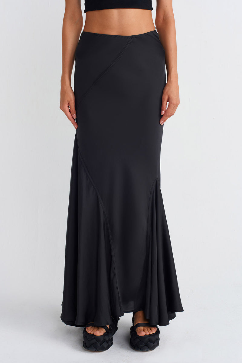 NU Satin Long Skirt Black