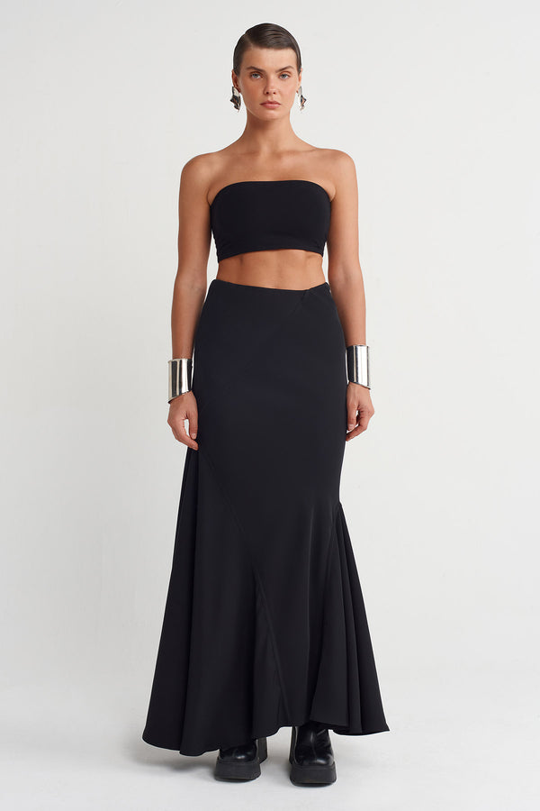 NU Asymmetrical Panelled Long Skirt Black