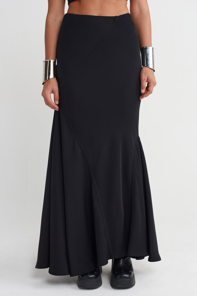 NU Asymmetrical Panelled Long Skirt Black