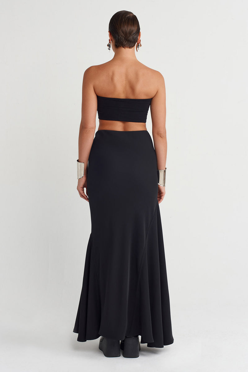 NU Asymmetrical Panelled Long Skirt Black