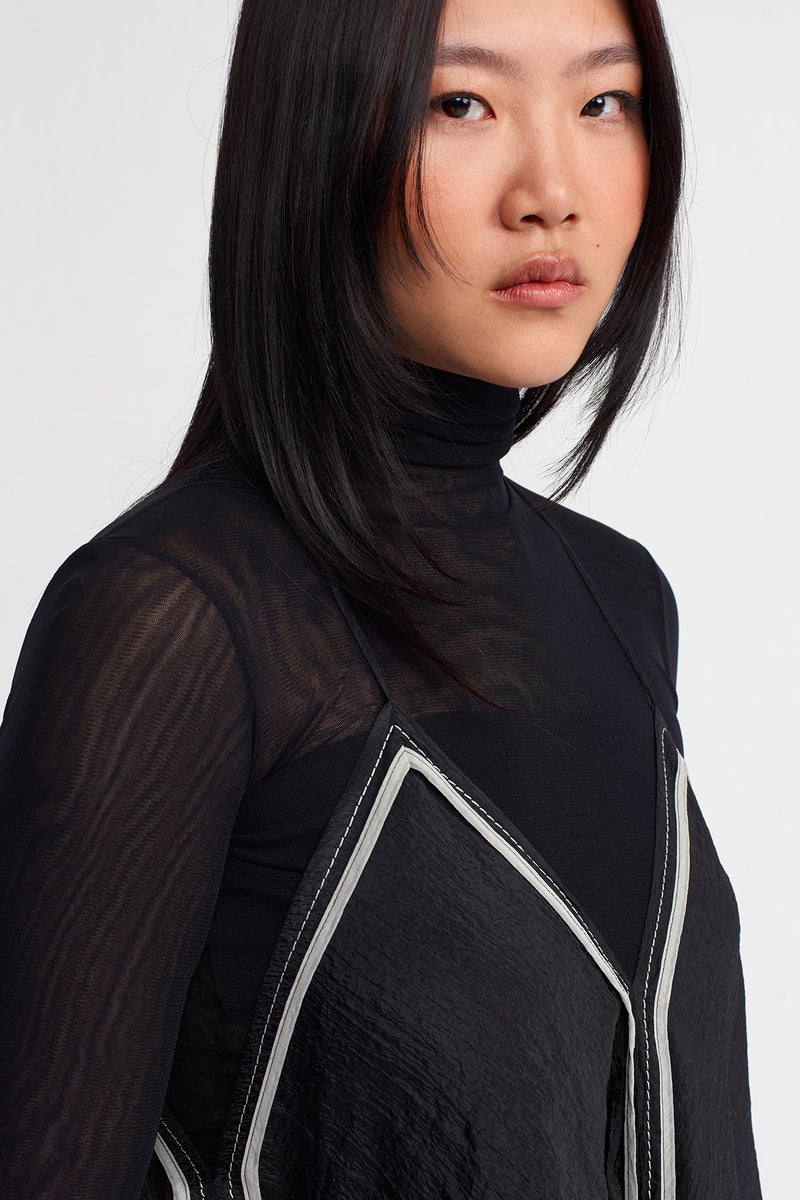 NU Piped Thin-Strap Maxi Dress Black