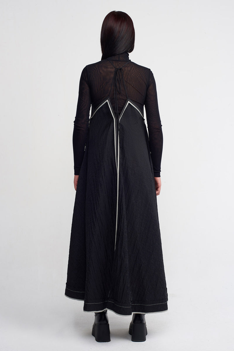 NU Piped Thin-Strap Maxi Dress Black