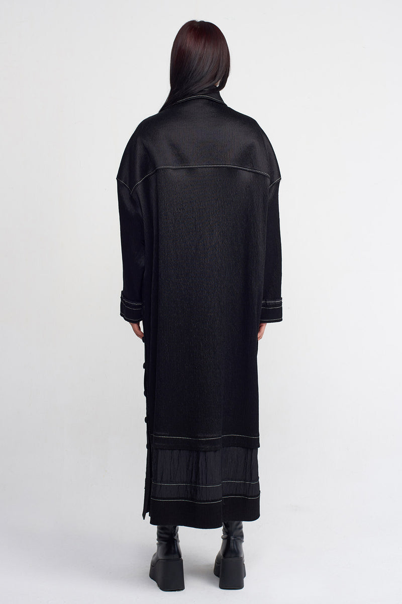 NU Contrast Stitch Crinkle Shirt Collar Dress Black