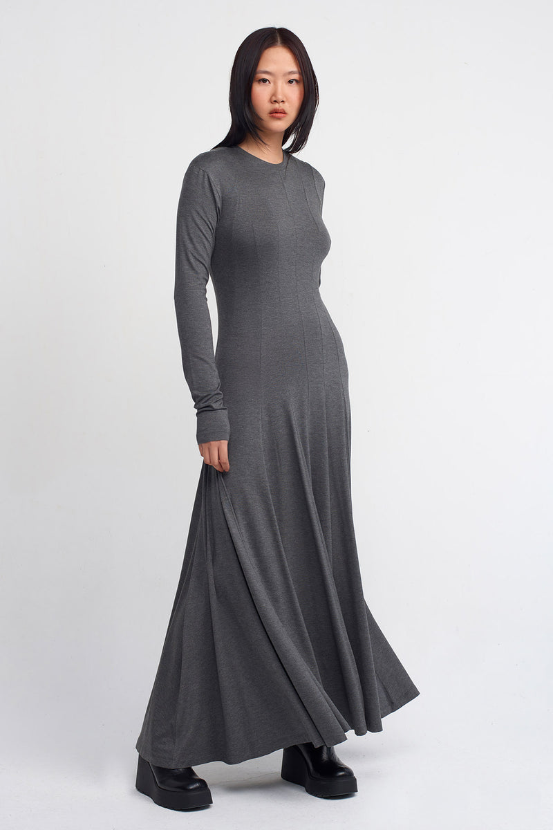 NU Long Jersey Dress Dark Grey Melange