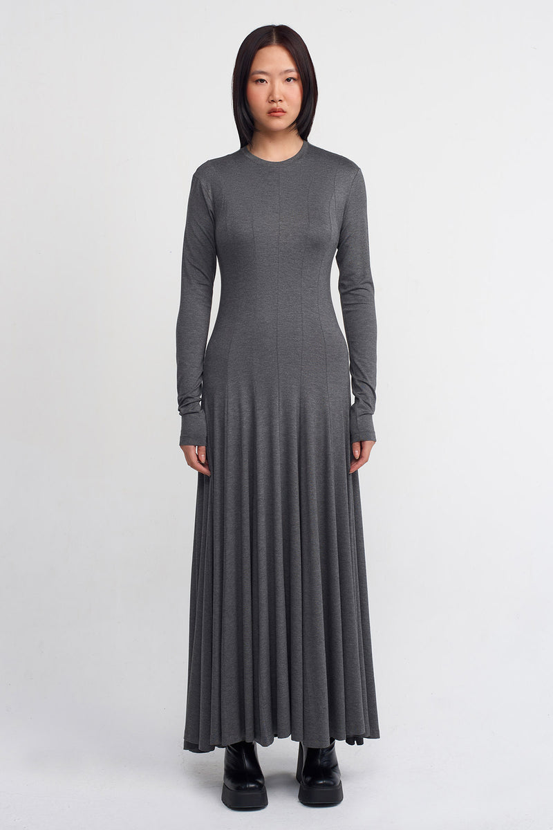 NU Long Jersey Dress Dark Grey Melange
