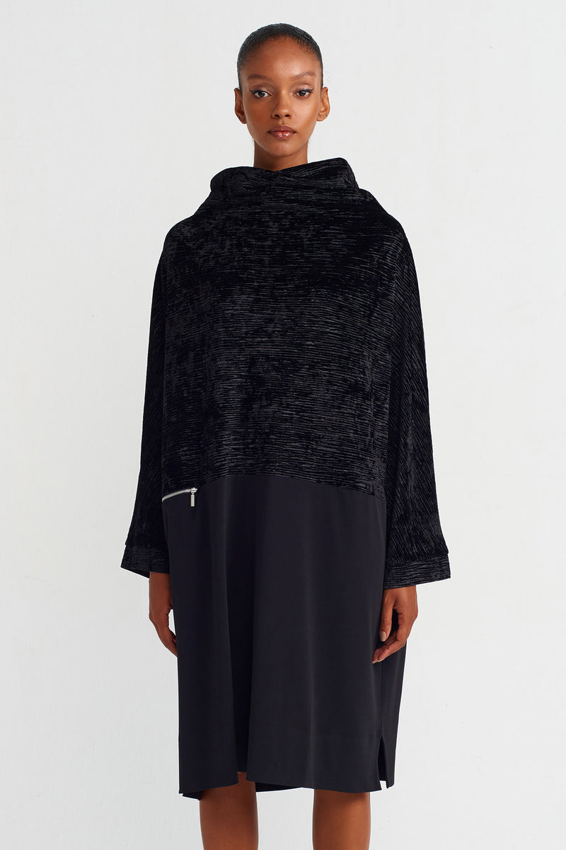 NU Zip Detail Velvet-Jersey Dress Black