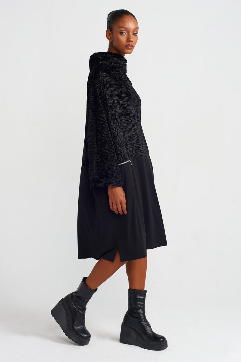 NU Zip Detail Velvet-Jersey Dress Black