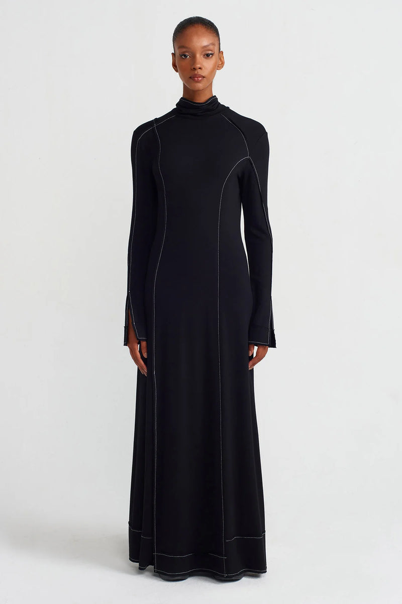 NU Contrast Stitch Dress Black
