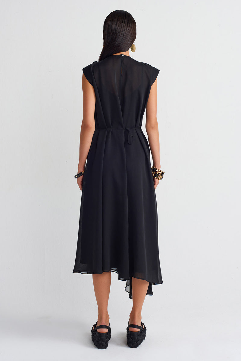 NU Rose Appliqué Organza Dress Black