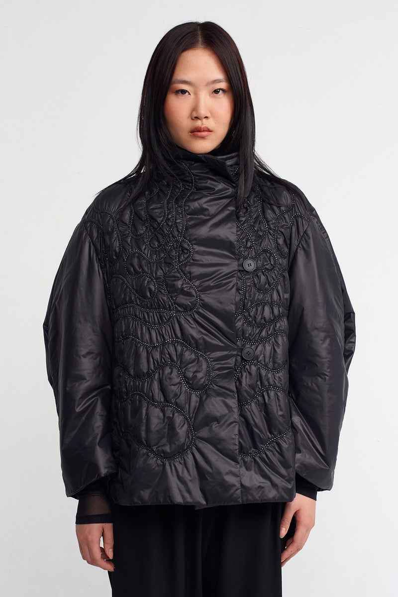 NU Embroidered Puffer Jacket Black