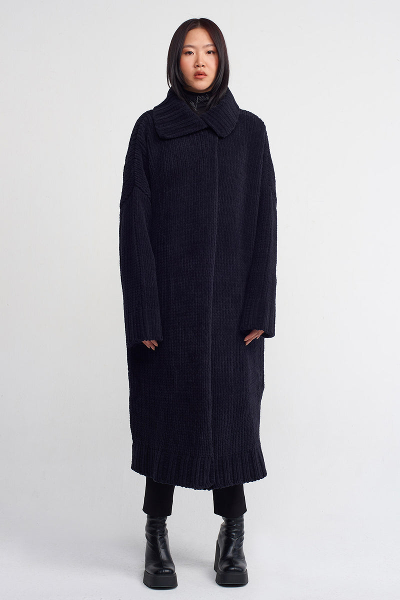 NU Chenille Long Knit Cardigan Black