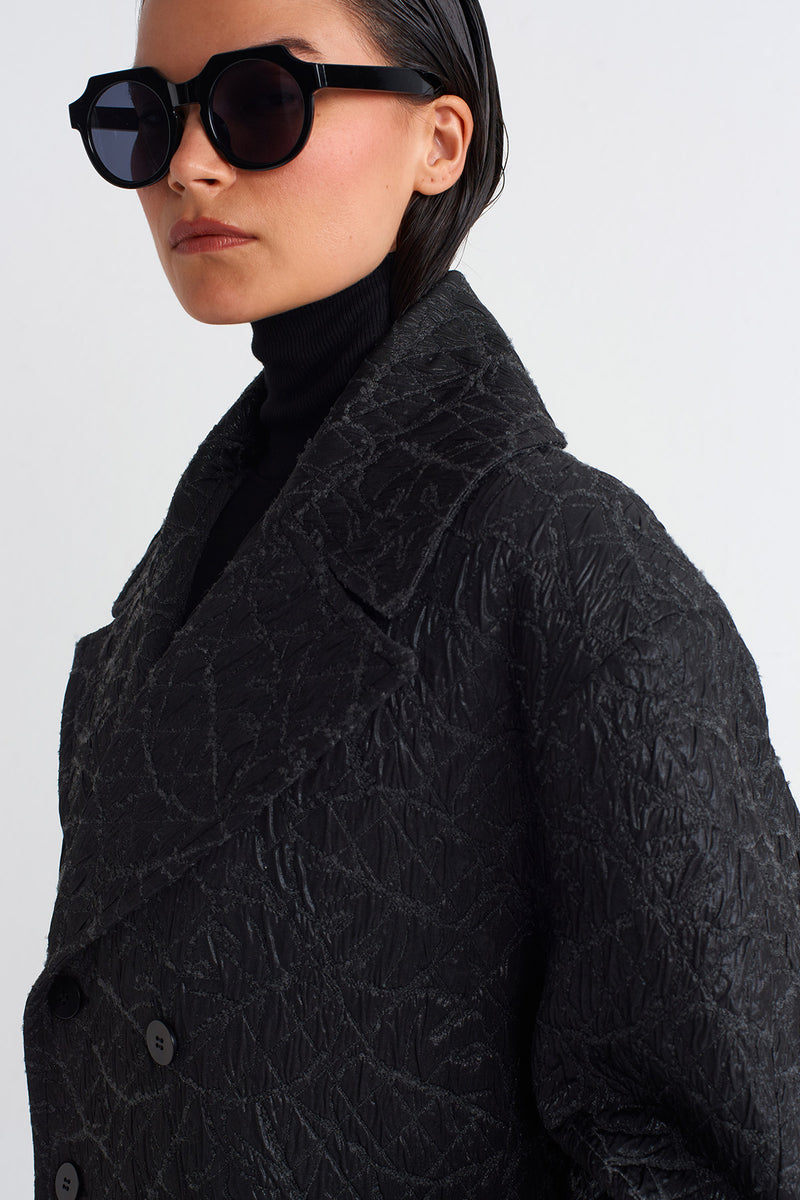 NU Jacquard Patterned Short Coat Black