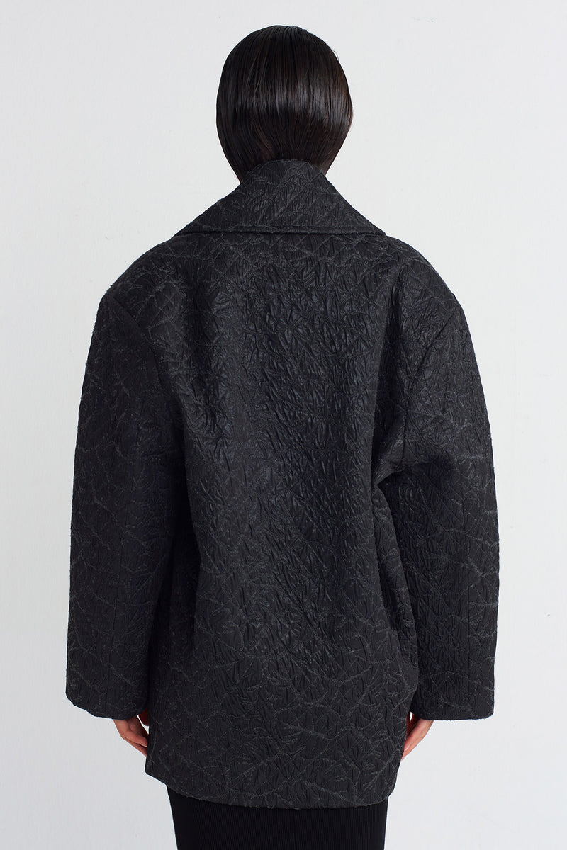 NU Jacquard Patterned Short Coat Black