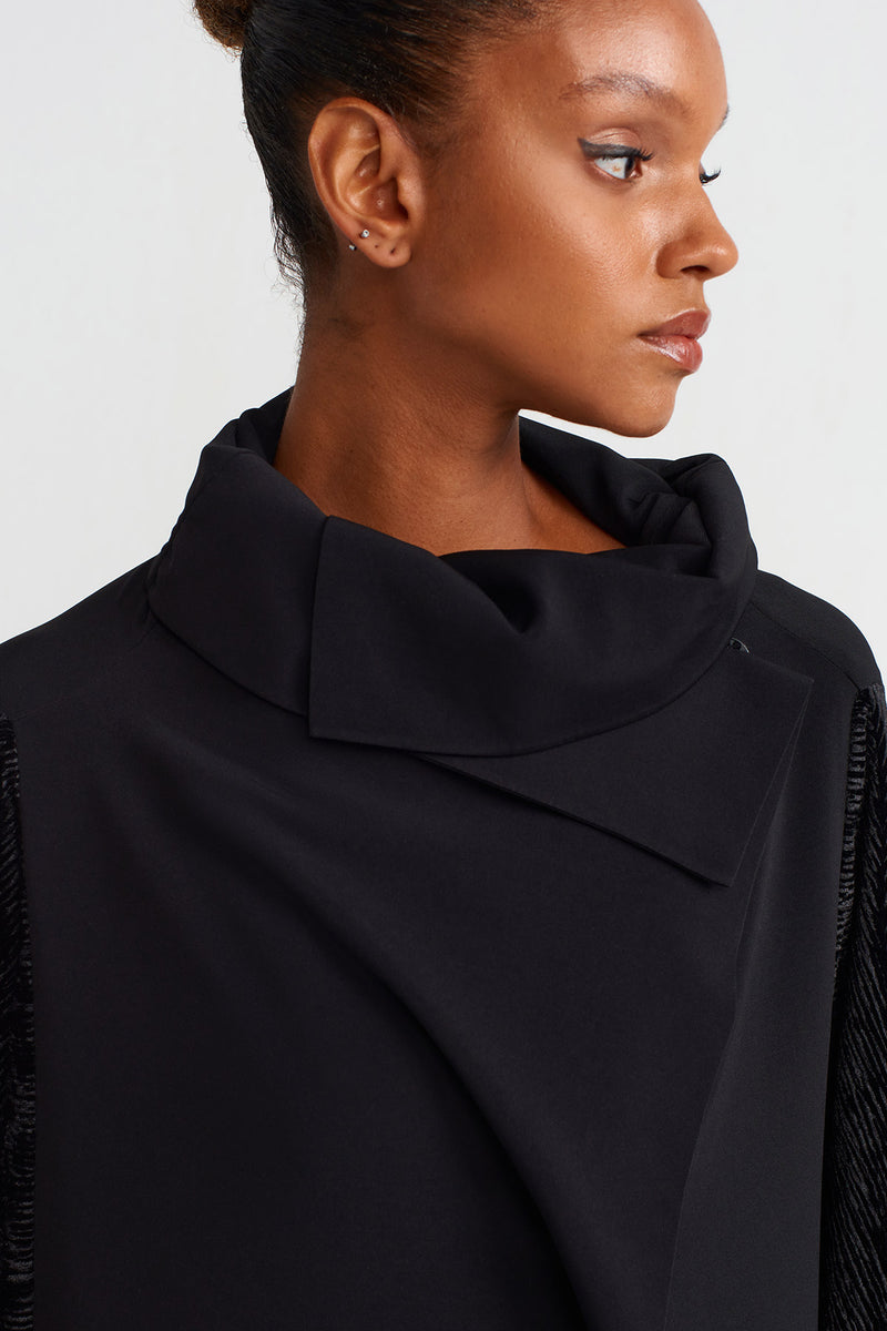 NU Zip Detail Velvet-Jersey Cardigan Black