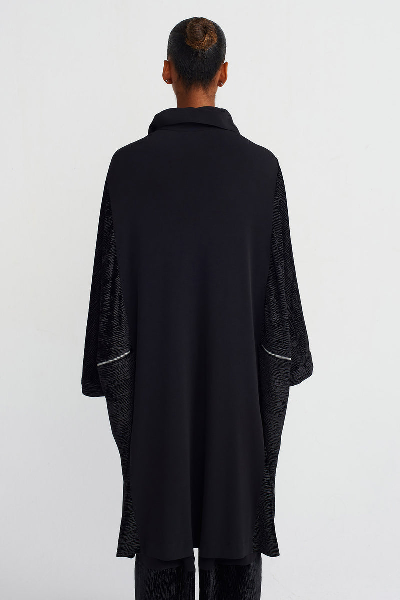 NU Zip Detail Velvet-Jersey Cardigan Black