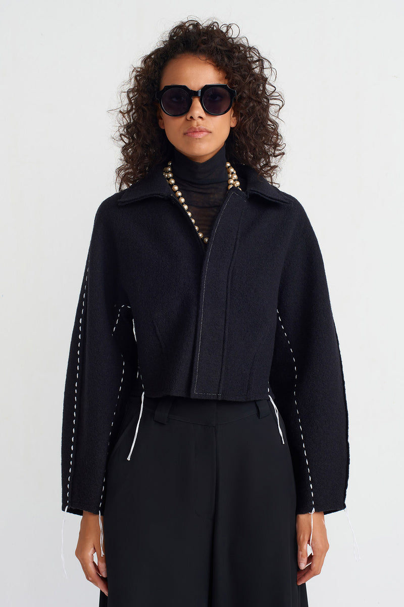 NU Wool Crop Jacket Black/Offwhite