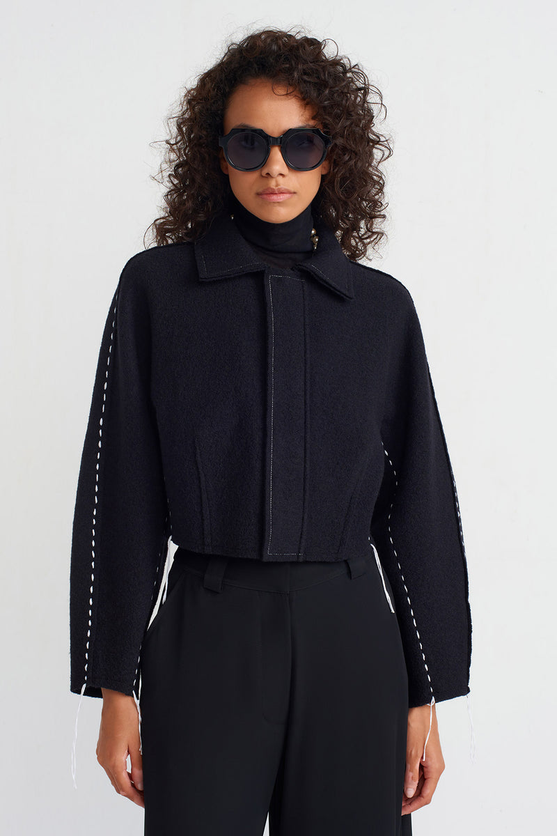 NU Wool Crop Jacket Black/Offwhite