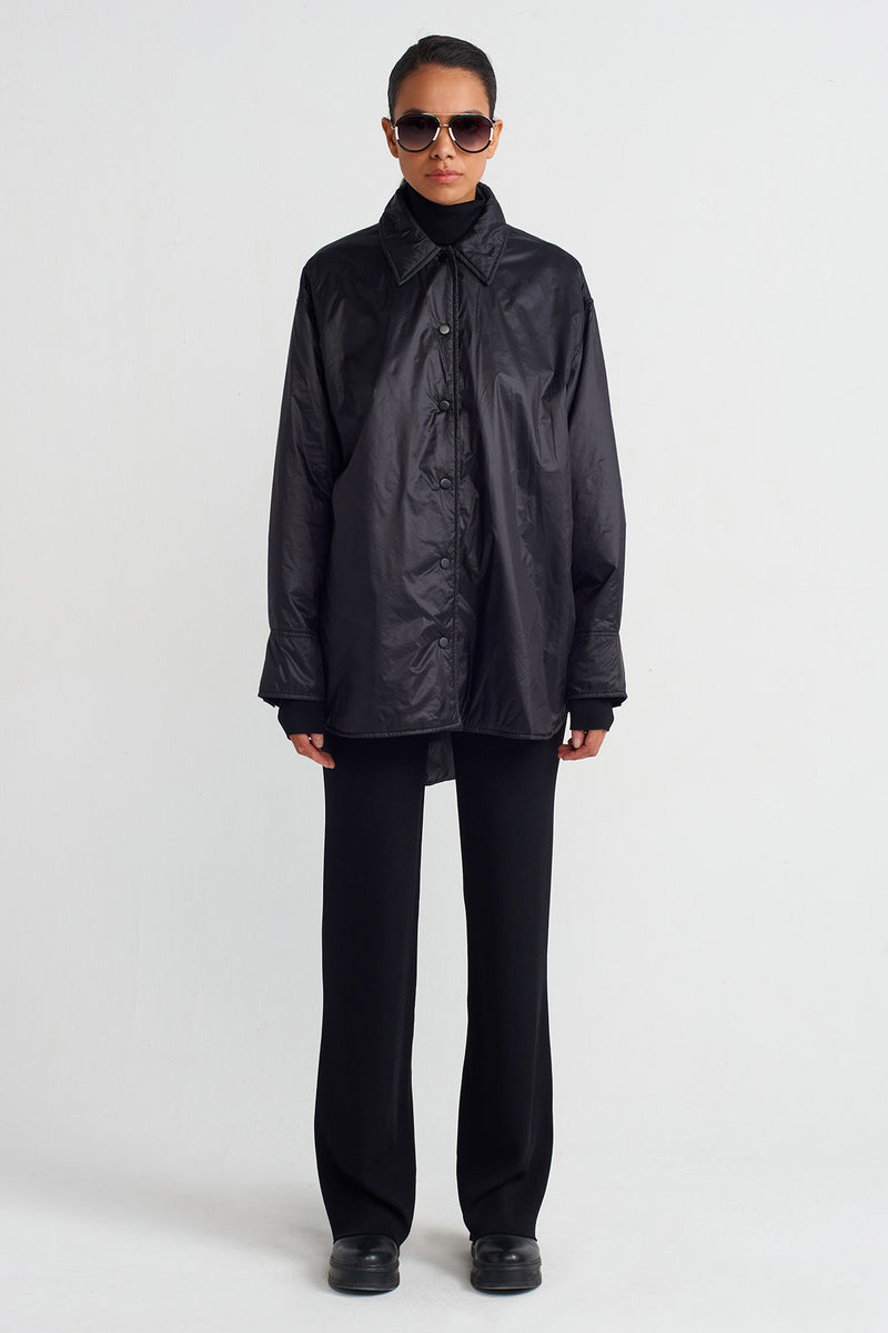 NU Shirt Collar Windbreaker Jacket Black