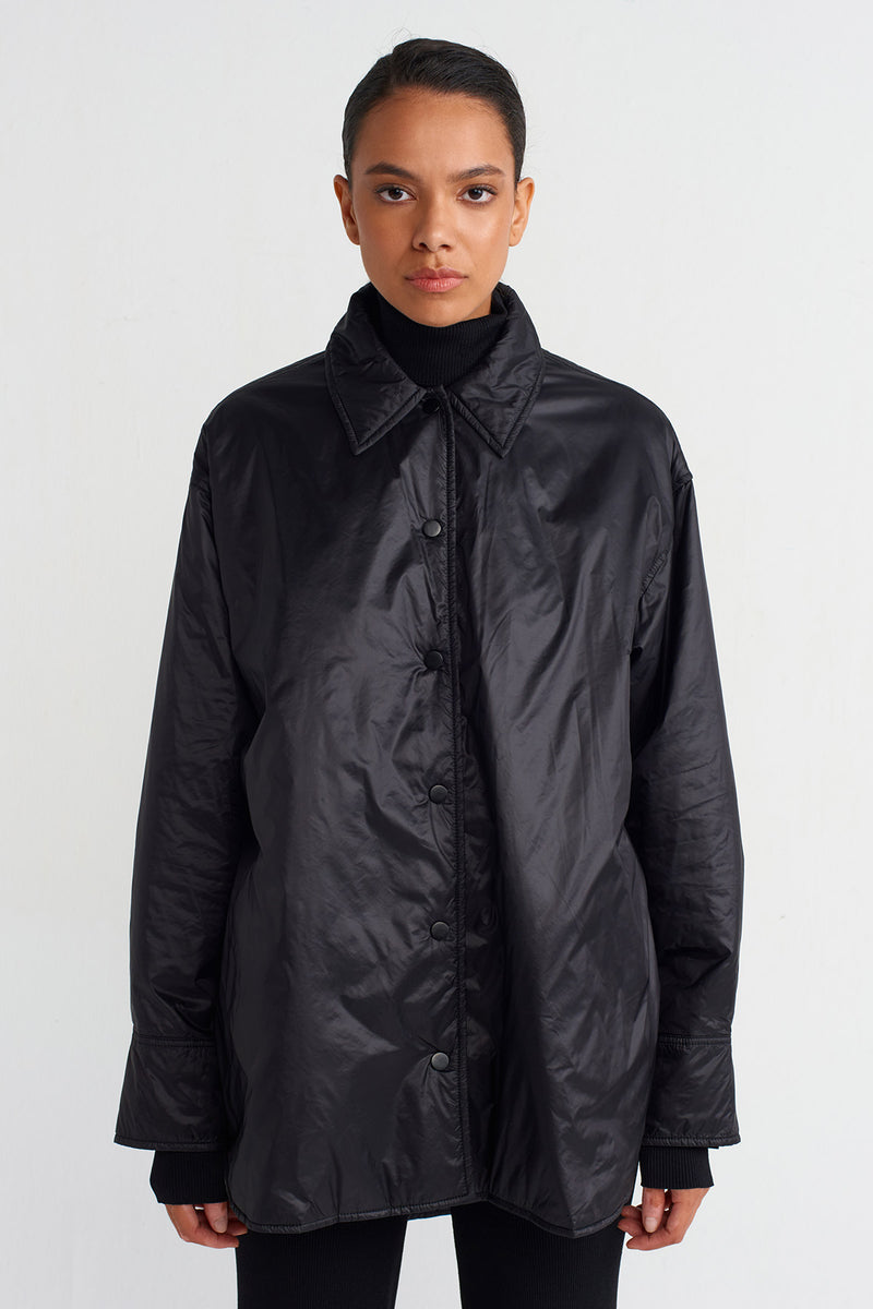 NU Shirt Collar Windbreaker Jacket Black