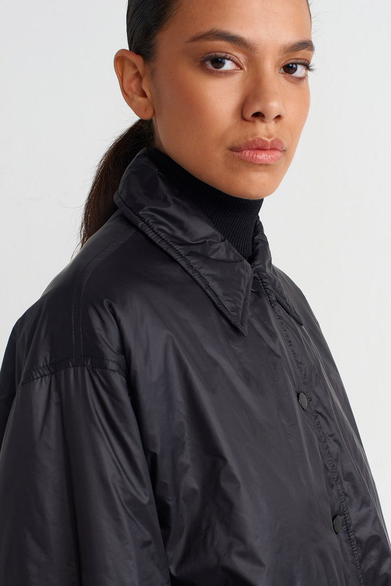 NU Shirt Collar Windbreaker Jacket Black