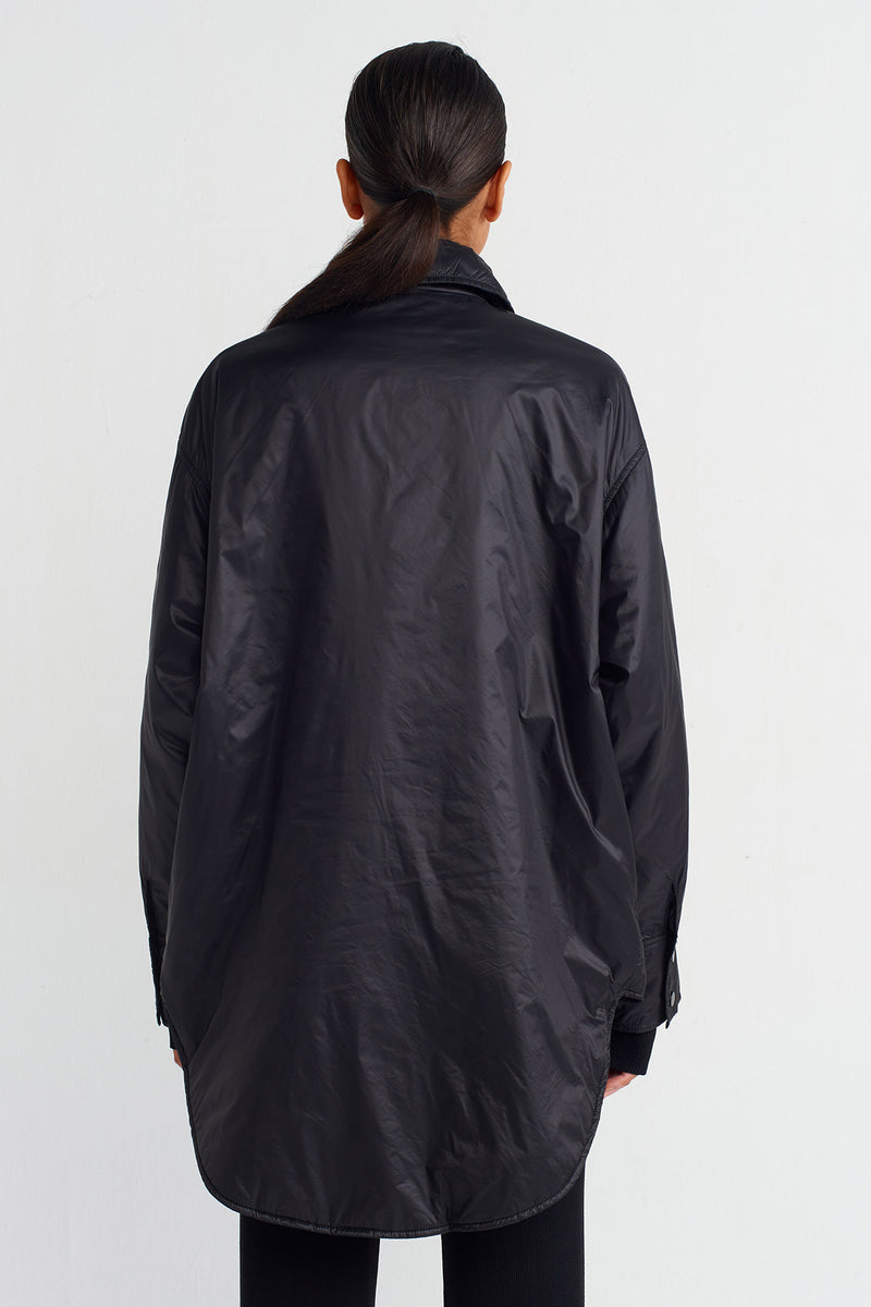 NU Shirt Collar Windbreaker Jacket Black