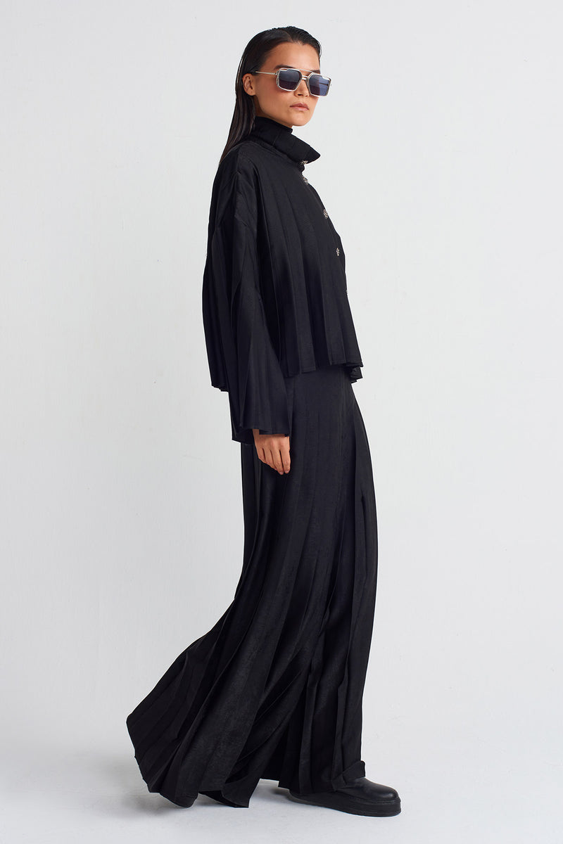 NU Velvet-Look Satin Pleated Jacket Black