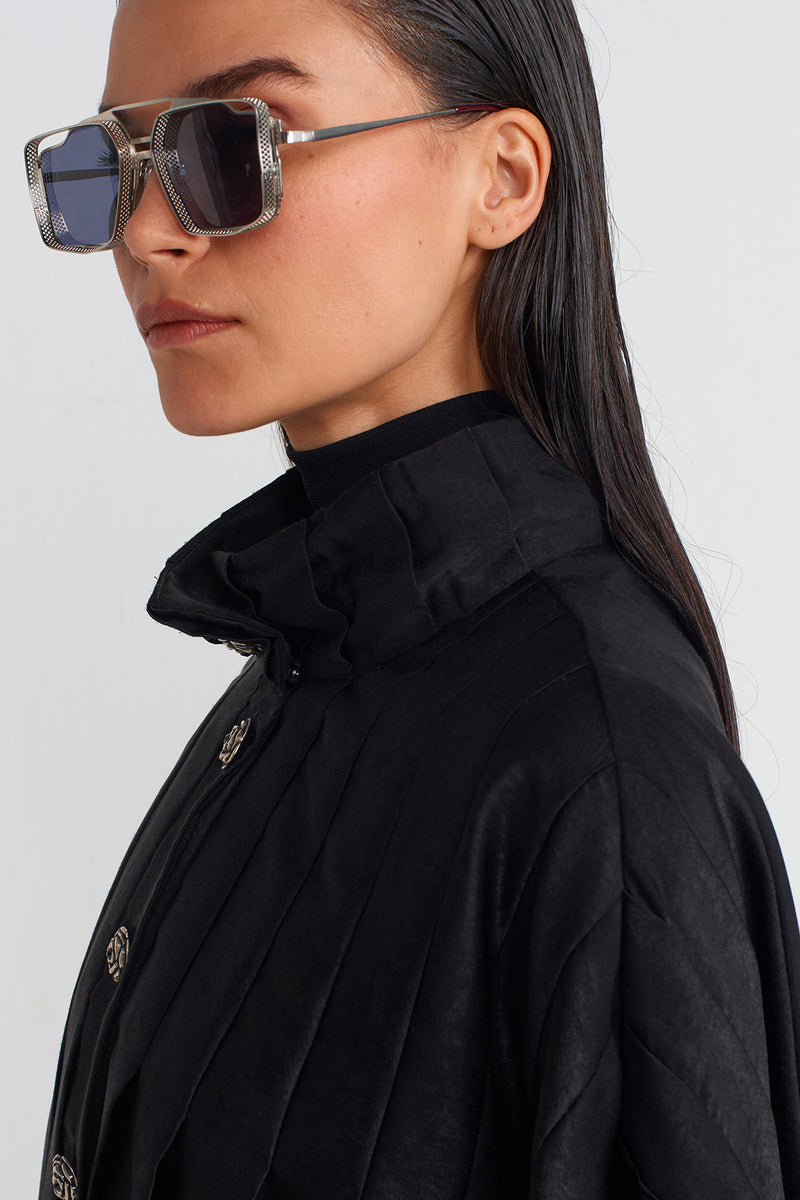 NU Velvet-Look Satin Pleated Jacket Black