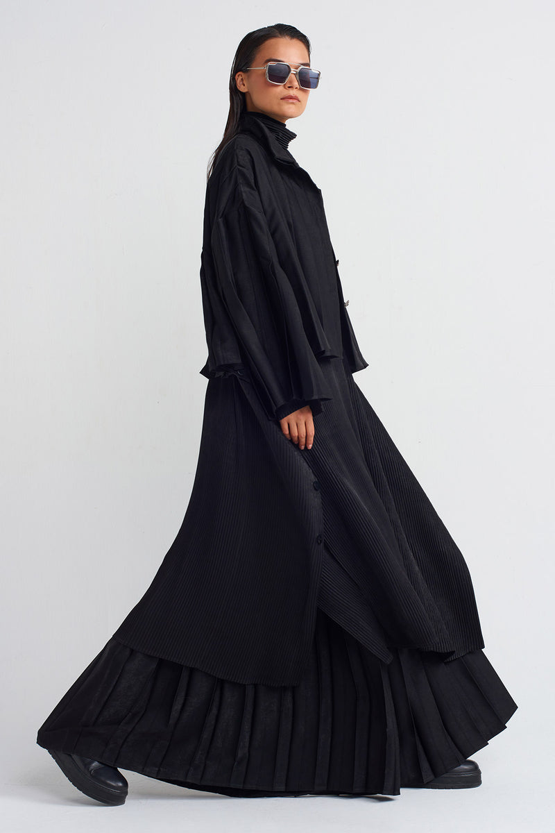 NU Velvet-Look Satin Pleated Jacket Black