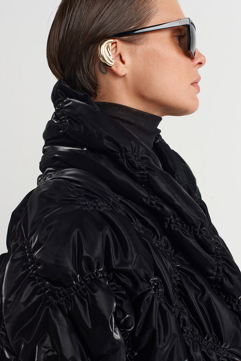 NU Shiny Fabric Quilted Crop Jacket Black