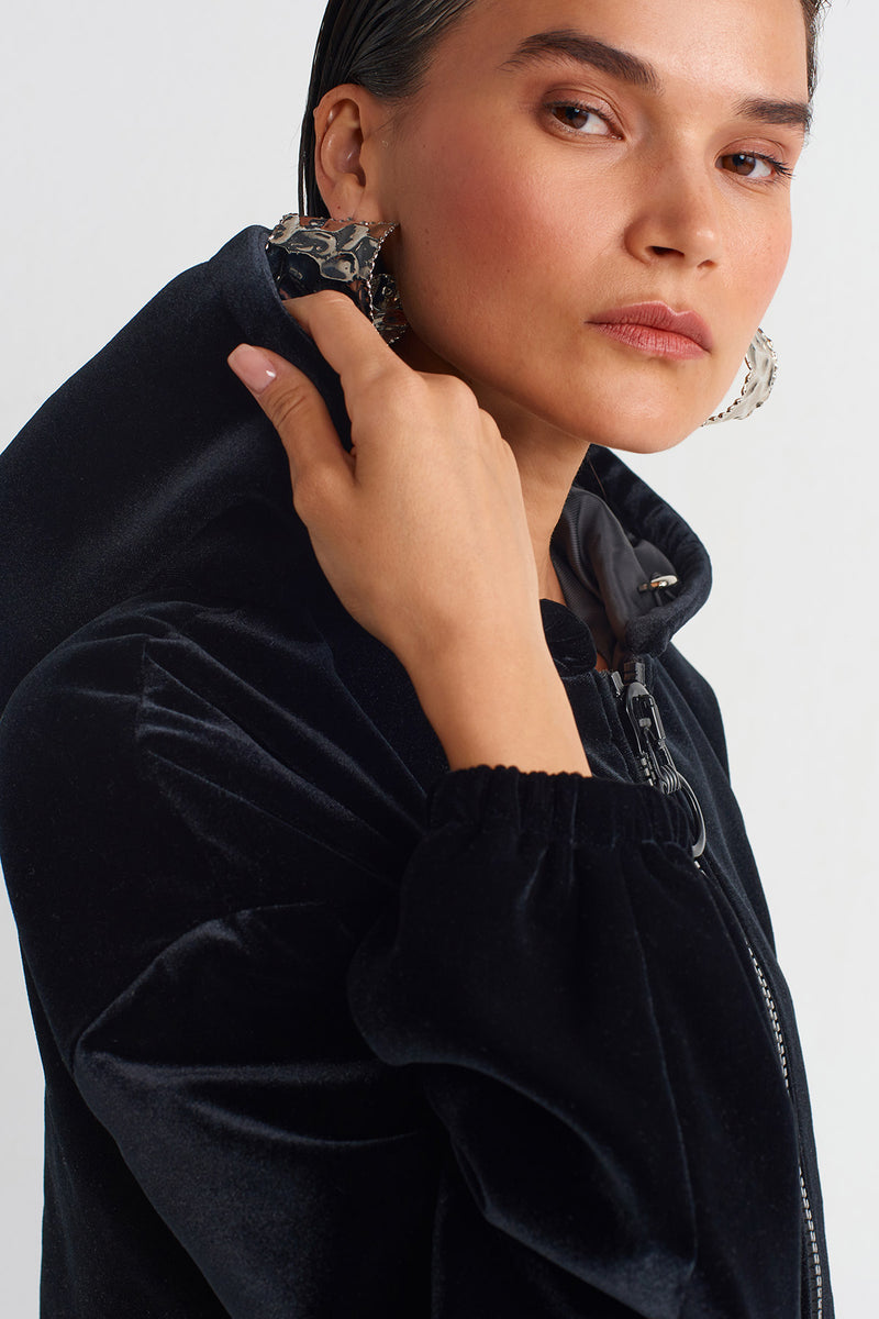 NU Velvet Hooded Bomber Black
