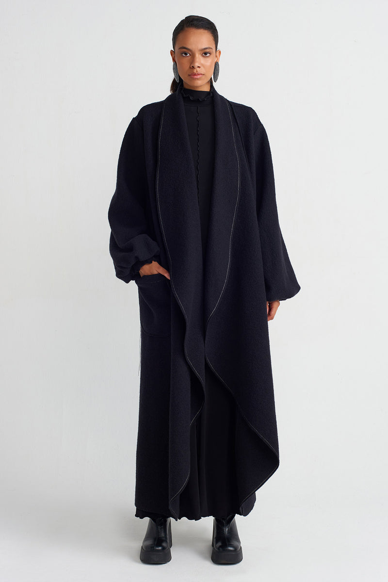 NU Wool Long Cardigan Black/Offwhite