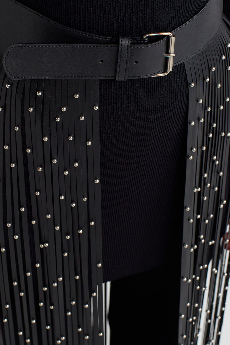 NU Striped Fringe Beaded Belt Black