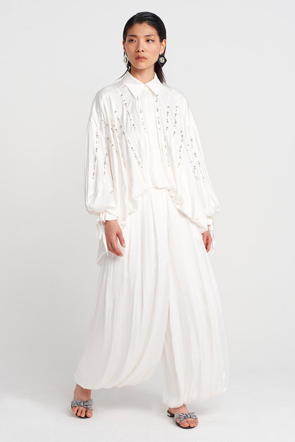 Nu Embroidered Satin Shirt Off White