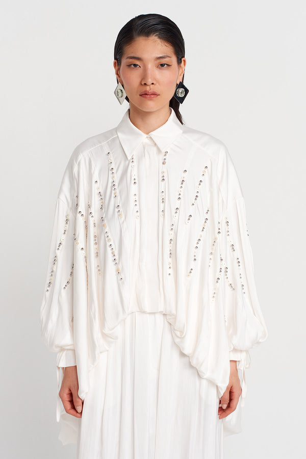 Nu Embroidered Satin Shirt Off White