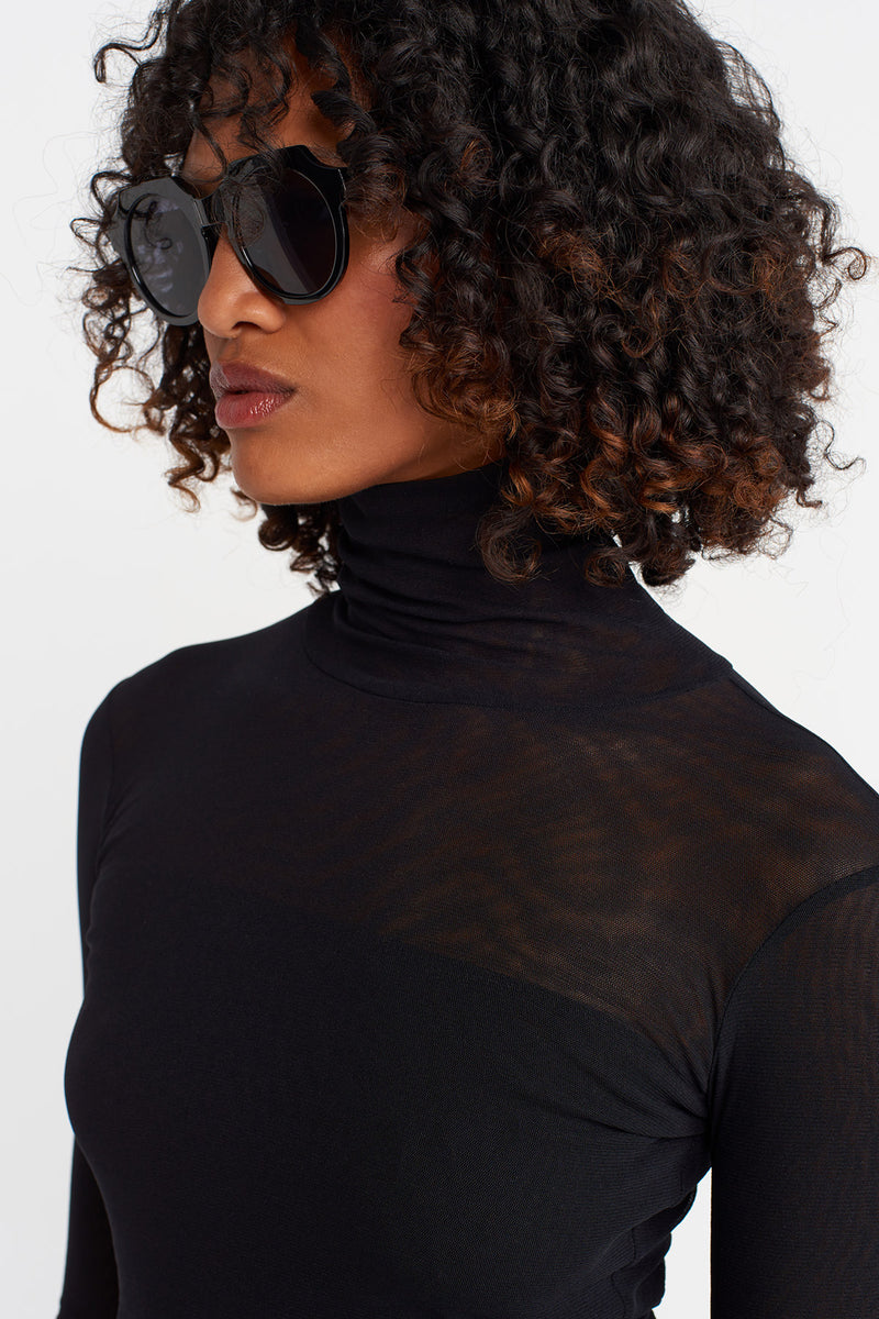 NU Turtleneck Mesh Bodysuit Black