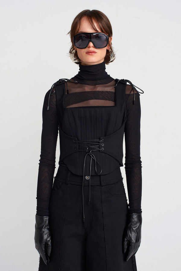 Nu Lace-Up Corset Bustier Black