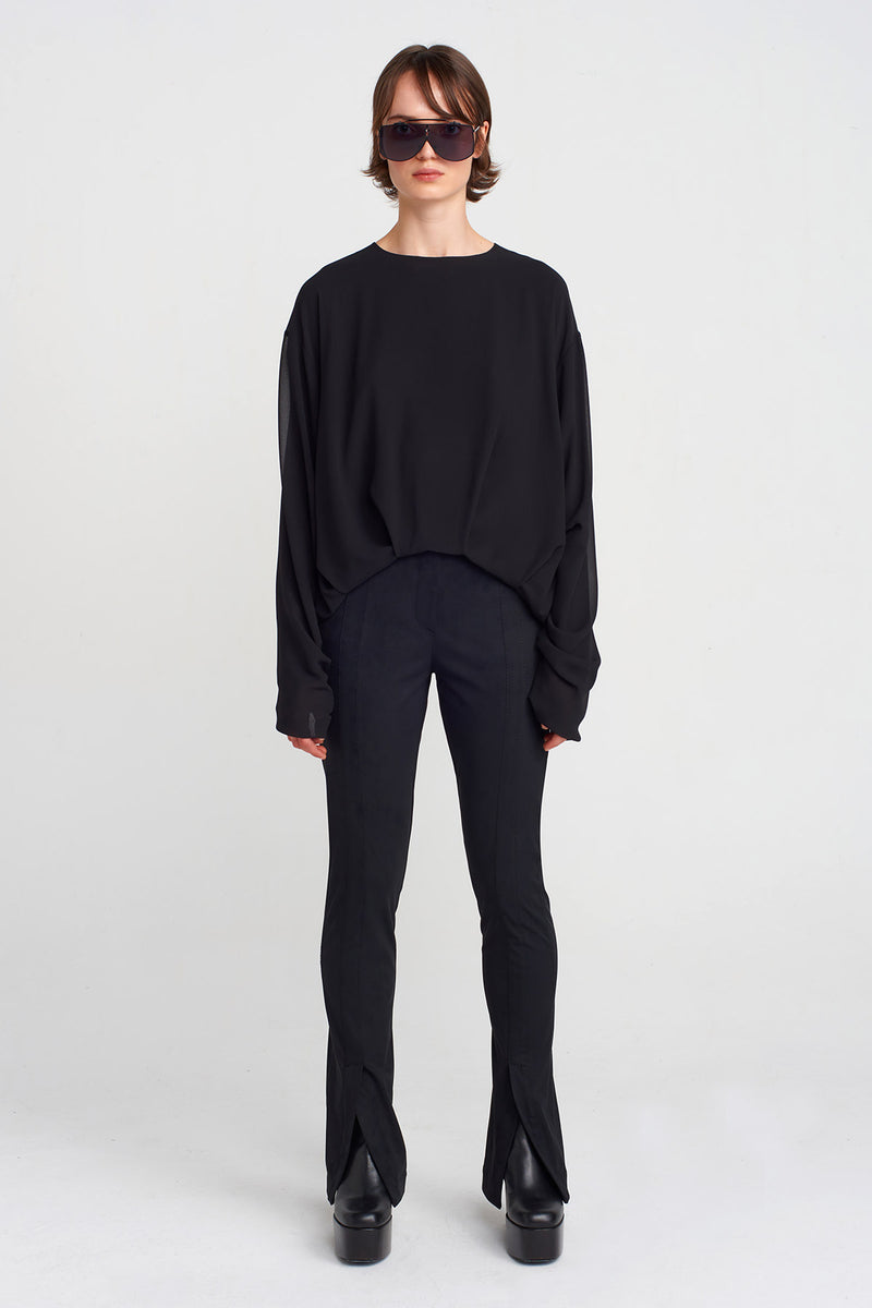 Nu Long Sleeve Chiffon Blouse Black