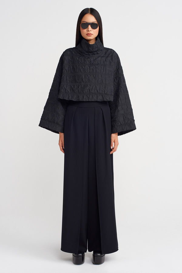 NU Jacquard Crop Blouse Black