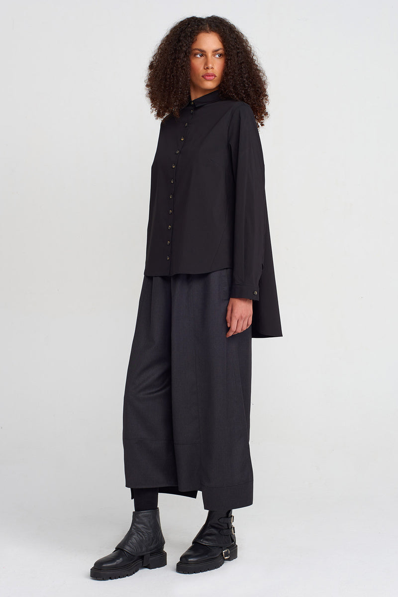 Nu Loose-Back Poplin Shirt Black