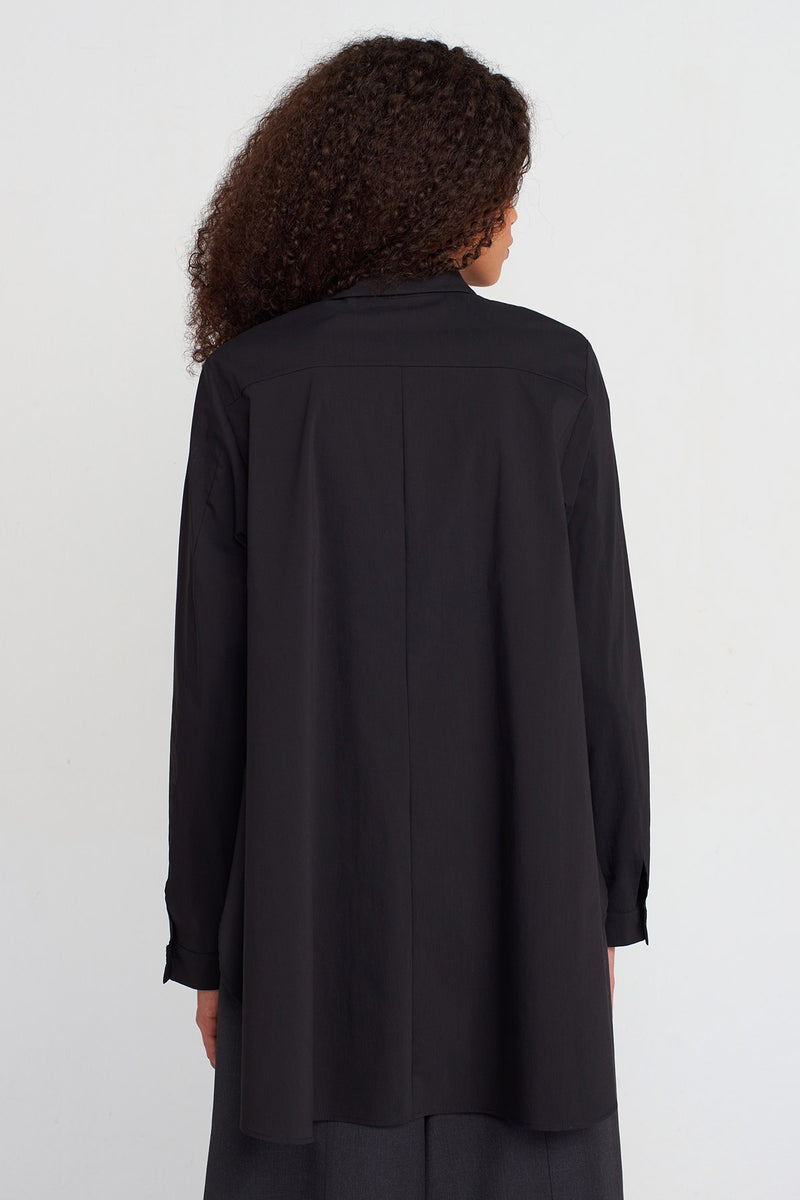 Nu Loose-Back Poplin Shirt Black