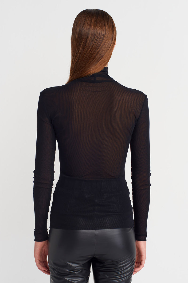 Nu Sheer Bodysuit With Metal Sleeve Accents Black